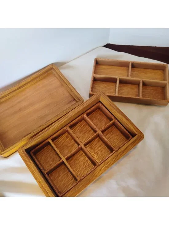 Small Handmade Wooden Dresser Storage Box w/Removable Inserts & Sectioned Trays - Picture 2 of 9